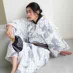 浴衣 メンズ セット utatane×注染工房 浴衣3点セット きなりにグレーの網と海老たこ 男 男性 特選 注染 選べるM/Lサイズ （ゆかた・帯・下駄）日本製