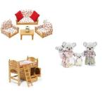 Calico Critters Living Room Suite, Sister's Loft Bed, and Outback Koala Family ドール 人形 フィギ