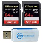 SanDisk 64GB (Two Pack) Extreme Pro Memory Card (SDSDXXG-064G-GN4IN) SDXC 4K V30 UHS-I with Everything But Stromboli (TM) Combo Reader
