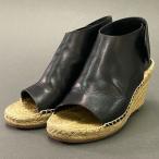 6a6 CELINE Celine Wedge подошва кожа сандалии 36 черный Leather эспадрильи Испания производства обувь лето 