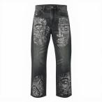 80d13 KidSuper Studios Kid super Denim брюки черный Denim широкий распорка джинсы стразы оборудование орнамент M размер хлопок 100% мужской джентльмен одежда o07t
