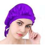 ナイトキャップ ロイヤルブルー シルク レディース ヘアキャップ ロングヘア サイズ調整紐 ヘアケア 就寝用帽子 _
