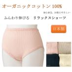 レディース ショーツ オーガニックコットン 100% 綿 日本製 深め パンツ 下着 インゴム 肌にやさしい 伸びる 柔らかい リラックス 綿糸 M L LL