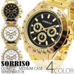 腕時計 メンズ SORRISO メンズ腕時計 ソリッソ SRHI10 定番デザインにゴールドカラーの腕時計 フェイククロノグラフ