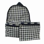 レスポートサック LesportSAC リュックサック デイパック ポーチ付き ギンガムチェック バイカラー ロゴ 青 ブルー 白 ホワイト