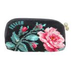 フェイラー FEILER ポーチウォレット 財布 パイル地 花がら 黒 ブラック /JS レディース