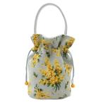 フェイラー FEILER ハンドバッグ 巾着 花柄 総柄 シュニール織 水色 ライトブルー 黄 イエロー /AE レディース
