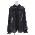 ショッピングzara ザラ ZARA シアーボウタイブラウス カットソー 長袖 M フリルネック 紺 ネイビー /GV レディース