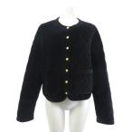 セリーヌ CELINE ベルベット 中綿キルティング ジャケット ノーカラー 金釦 黒 ブラック 34  レディース