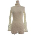 ショッピングzara ザラ ZARA ニット カットソー ハイネック 透け編み メッシュニット 長袖 M アイボリー レディース