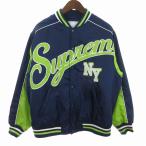 シュプリーム SUPREME 20AW Contrast Script Varsity Jacket 中綿ジャケット スタジャン 長袖 ロゴ NY 紺 ネイビー 緑 グリーン S ■SM1