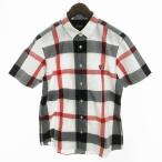 ブラックレーベルクレストブリッジ シャツ 半袖 ポケット リネン混 チェック 赤 白 レッド ホワイト L  ■SM1 メンズ