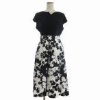 レリアン Leilian ワンピース ひざ丈 ノースリーブ ドッキング 花柄 麻混 白 ホワイト 黒 ブラック 11 L位 レディース