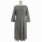 レリアン Leilian ワンピース 七分袖 ロング 千鳥格子 ウール 白 ホワイト 黒 ブラック 11 L位 レディース