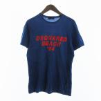 ディースクエアード DSQUARED2 Tシャツ カットソー 半袖 プリント リネン 青 ブルー M メンズ