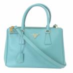 プラダ PRADA 2WAY ショルダーバッグ ハンド サフィアーノレザー 三角プレート ロゴ 斜め掛け 青 ブルー 鞄 レディース