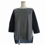 バーバリーブルーレーベル BURBERRY BLUE LABEL 美品 カットソー ボートネック 半袖 ボーダー ロゴ刺繍 ラメ 38 紺 グレー