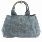 プラダ PRADA カナパ デニム トートバッグ ハンド プリント 青 ブルー 鞄 ☆AA★ レディース