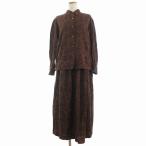 ショッピングSTUART ポールスチュアート PAUL STUART セットアップ フレアスカート ロング シャツ ブラウス 長袖 花柄 上下サイズ違い 9 11 茶系