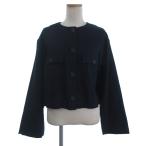 ショッピングzara 未使用品 ザラ ZARA タグ付き ノーカラージャケット ブレザー ショート丈 リネン 紺 ネイビー M レディース