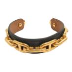 エルメス HERMES レガートGP シェーヌダンクル バングル ブレスレット レザー ゴールドカラー 黒 ブラック