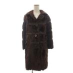 ノーブランド 毛皮コート ミドル丈 リアルファー 茶 ブラウン レディース