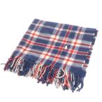 ラルフローレン RALPH LAUREN マフラー ストール フリンジ チェック ウール ロゴ刺繍 ポニー 紺 ネイビー ■GY35 メンズ レディース