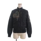 ディーゼル DIESEL ナイロンジャケット ブルゾン 長袖 中綿 ジップアップ 花柄 刺繍 黒 ブラック S レディース