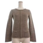 シャネル CHANEL ニットジャケット ノーカラー 長袖 フルジップ シルク カシミヤ混 ベージュ 36 レディース