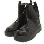 ショッピングzara 未使用品 ザラ ZARA タグ付き ブーツ ショート ラウンドトゥ エナメル 黒 ブラック 38 レディース