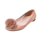 21cm GUCCI Gucci мех pompon имеется кожа плоская обувь балетки 34 PINK BEIGE розовый бежевый 404011 /** женский 