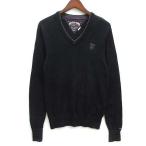  Hilfiger Denim HILFIGER DENIM хлопок шерсть Layered V шея вязаный свитер длинный рукав flocky эмблема черный чёрный S