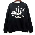 ステューシー STUSSY ミックスロゴ フロッキー スウェット トレーナー 裏起毛 黒 ブラック L ヴィンテージ ☆AA★ メンズ