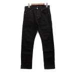 ユニクロ UNIQLO +J ジルサンダー セルビッジ ストレート ジーンズ デニム パンツ ブラック 黒 25 63.5cm 221-438112 レディース