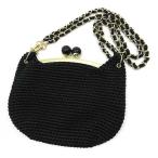 ツモリチサト TSUMORI CHISATO ポシェット ショルダーバッグ がま口 チェーン ニット 猫 ネコ キャット ブラック ゴールド レディース