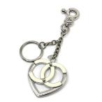シャネル CHANEL ココマーク ハート キーホルダー キーリング 09C ホワイト シルバー 美品 レディース
