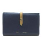 セリーヌ CELINE ストラップ ラージ マルチファンクション 二つ折り 長財布 104873 ネイビー ベージュ レディース