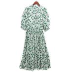 ザラ ZARA フラワープリント 花柄 ワンピース ロング 七分袖 グリーン XS 4786/070 レディース