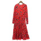 ザラ ZARA フラワープリント ロング ワンピース 長袖 レーヨン レッド 赤 S 3198/043/600 レディース