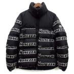 モンクレール MONCLER FAIVELEY ロゴ プリント ダウン ジャケット ダブルジップ 収納フード 総柄 2019AW ブラック 黒 1 国内正規 美品