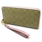 コーチ COACH 新品同様 シグネチャー ラウンドファスナー 長財布 ロング ジップ アラウンド ウォレット ストラップ C4452 パウダーピンク