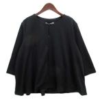 ショッピング神戸 レタス 未使用品 神戸レタス KOBE LETTUCE ストレッチ ノーカラー ジャケット 七分袖 ブラック 黒 M E3333 レディース