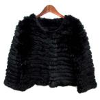 ショッピング毛皮 北川 ラビットファー 毛皮 ボレロ カーディガン ジャケット 艶ありブラック 黒 9 レディース