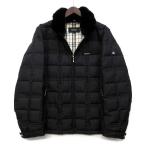 バーバリーブラックレーベル BURBERRY BLACK LABEL ラビットファー付き ダウンジャケット 裏地ノバチェック ホース刺繍 ジップアップ 黒 M