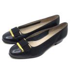 サルヴァトーレフェラガモ Salvatore Ferragamo PERRY リボン パンプス レザー ラウンドトゥ ローヒール ネイビー 紺 7C 約24cm 伊製