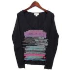 ショッピングスパンコール ディーゼル DIESEL スパンコール付き プリント Uネック 長袖 Tシャツ カットソー ロンT ブラック 黒 XS レディース