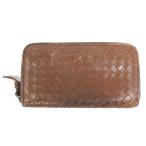 【中古】ボッテガヴェネタ BOTTEGA VENETA 長財布 ラウンドファスナー イントレチャート レザー ブラウン 190623 メンズ 【ベクトル 古着】
