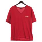 ルイヴィトン LOUIS VUITTON Vネック Tシャツ カットソー 半袖 ロゴパッチ レッド L ☆AA★ メンズ