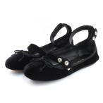 プラダ PRADA ベロア バレエシューズ ストラップ ブラック 37 24cm レディース
