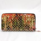 クリスチャンルブタン Christian louboutin スタッズ 長財布 エナメル オレンジ系 メンズ レディース